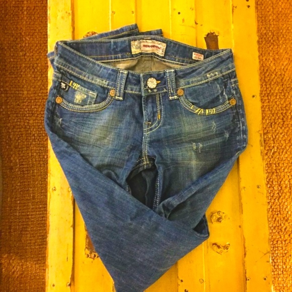 Mek Nordstrom Brand Stretch Boho Distressed Denim Bootcut Jeans 27 Reg